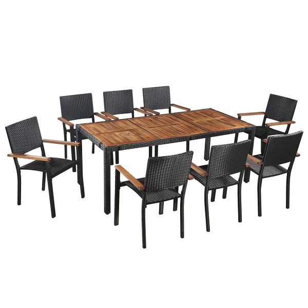 vidaXL 9-teilig Garten-Essgruppe Poly Rattan Akazie Massivholz Schwarz, 43936