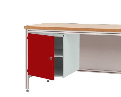 Manuflex Gehäuse-Unterbau für ALU-Arbeitstische, Nutzhöhe 500 mm mit Türanschlag rechts, für Tischtiefe 800 mm, Rubinrot, ZB4974.3003