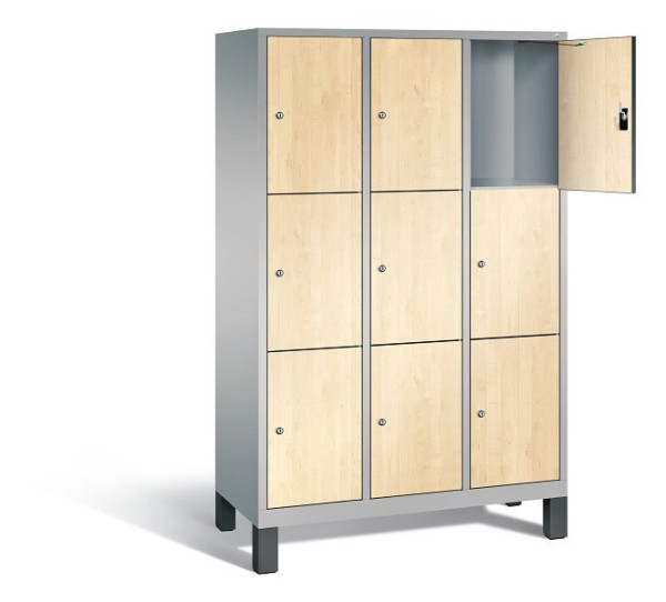 C+P Schließfachschrank Evolo, H1850xB1200xT500mm, Farbe: Weißaluminium / Dekor Donau-Ahorn, 48010-323 S10193