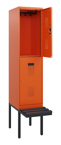 C+P Doppelstock-Spind Evolo PLUS, Bank, 2 Fächer, 1950x400x815mm, 2004/2004, Zylinderschloss, Sitzfläche Kunststoff, 0493405-12 S10156