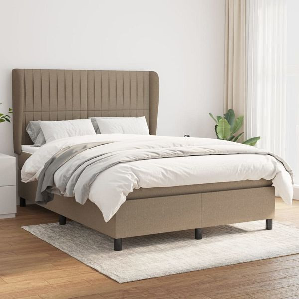vidaXL Boxspringbett mit Matratze Taupe 140x200 cm Stoff, 3128129