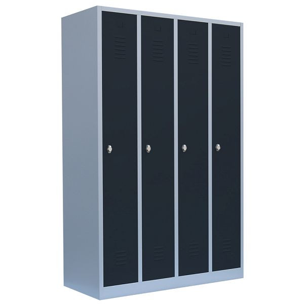 Lüllmann Garderobenschrank, 4 Abteile, 1800 x 1170 x 500 mm, lichtgrau/anthrazit, 510148