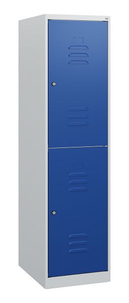 C+P Doppelstöckiger Spind Classic PLUS, 1530x400x500mm, 7035/5010, Zylinderschlösser, 0803005-12 S10018