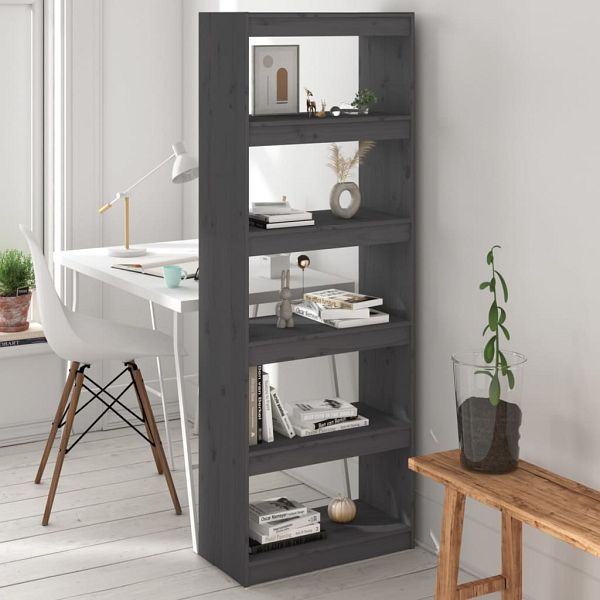 vidaXL Bücherregal/Raumteiler Grau 60x30x167,5 cm Massivholz Kiefer, 808175