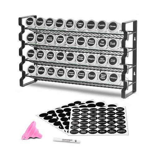 VEVOR 4-stöckiges Gewürzregal mit 36 Gläsern, Gestell, Etiketten & Trichter, Organizer für Küchen (463 x 118 x 282 mm), TMSDLJTZCF36S586YV0