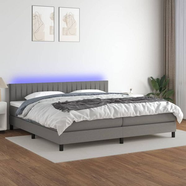 vidaXL Boxspringbett mit Matratze & LED Dunkelgrau 200x200 cm Stoff, 3133342