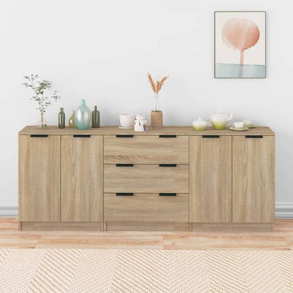 vidaXL 3-teilig Sideboard Sonoma Eiche-Optik Holzwerkstoff, 3115782