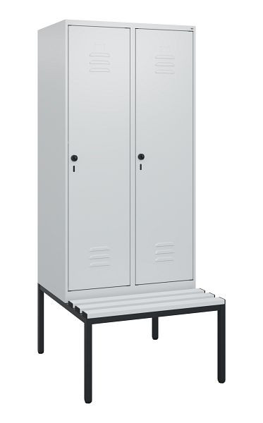 C+P Umkleidespind Classic PLUS, mit untergebauter Sitzbank, 2 Abteile, 1950x800x815mm, 7035/7035, Drehriegel, 0800505-22 S10039