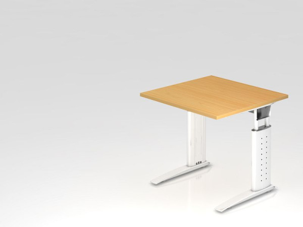 Hammerbacher Schreibtisch C-Fuß 80x80cm Buche/Weiß, Arbeitshöhe 68-86 cm einstellbar, VUS08/6/W