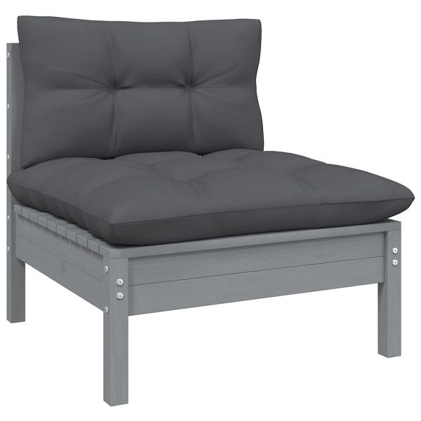 vidaXL Garten-Mittelsofa mit Anthrazit Kissen Grau Massivholz Kiefer, 806636