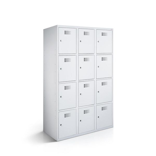 Rotstahl Fächerschrank, 3 Reihen, 4 Fächer/Reihe, Abteilbreite 40 cm, BASIC, kurzer Sockel, Lichtgrau, 2111-030400-1201112-7035-7035BasicZYL