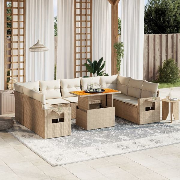 vidaXL 10-tlg. Garten-Sofagarnitur mit Kissen Beige Poly Rattan, 3271898