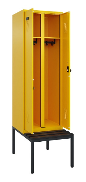 C+P Schwarz-Weiß-Spind Evolo PLUS, Bank, 2 Abteile, 2120x600x815mm, 1023/1023, Drehriegel, Sitzfläche Kunststoff, Sitzbank, 0490527-20 S10076