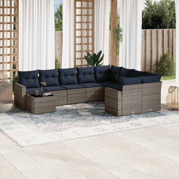 vidaXL 10-teilige Garten-Sofagarnitur mit Kissen Grau Poly Rattan, 3219451