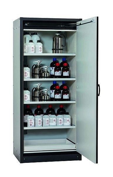 asecos Sicherheitsschrank Q-CLASSIC-30, Q30.195.086.WDR in lichtgrau RAL 7035 mit 4x Fachboden (Stahlblech), 31009-061-30046
