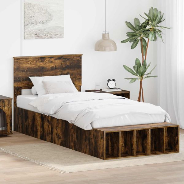 vidaXL Bettrahmen Geräucherte Eiche 90 x 200 cm Holzwerkstoff, 3408414