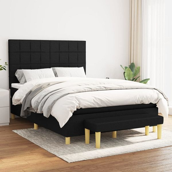 vidaXL Boxspringbett mit Matratze Schwarz 140x200 cm Stoff, 3137159
