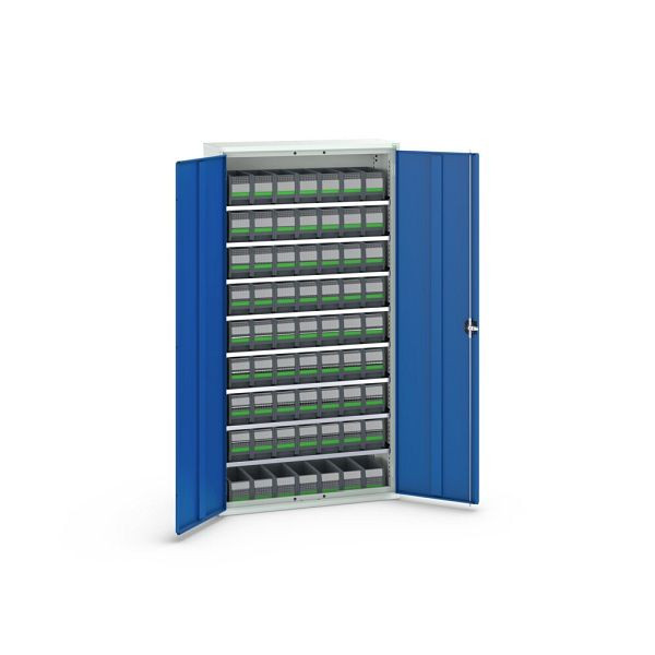 bott verso Magazinschrank, mit 8 Fachböden und 63 bottBoxen, BxTxH: 1050x350x2000mm, Enzianblau, 16926507.11