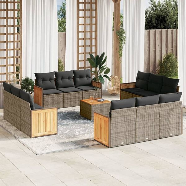 vidaXL 13-teilig Garten-Sofagarnitur mit Kissen Grau Poly Rattan, 3259925