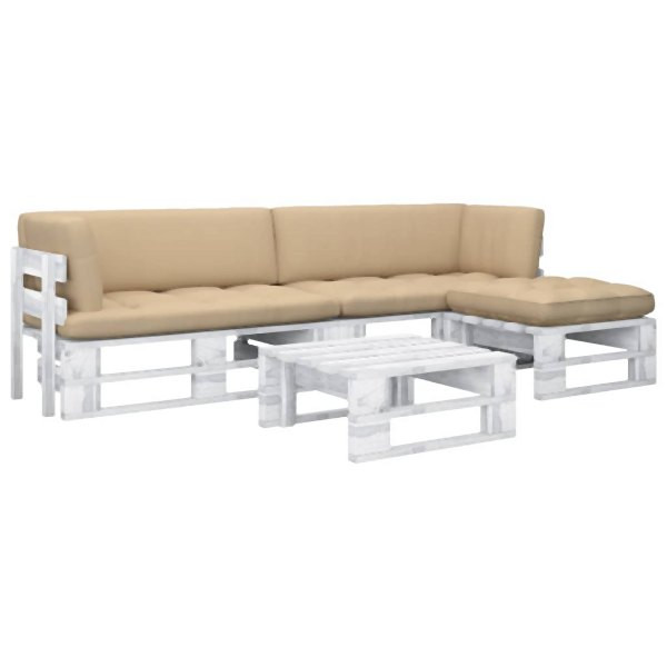 vidaXL 4-tlg. Paletten-Lounge-Set Weiß Imprägniertes Kiefernholz, 3066784