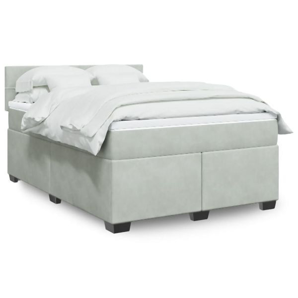 vidaXL Boxspringbett mit Matratze Hellgrau 160x200 cm Samt, 3288654