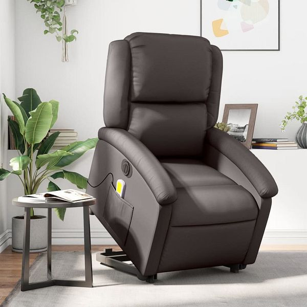 vidaXL Massagesessel mit Aufstehhilfe Elektrisch Dunkelbraun Echtleder, 3204275