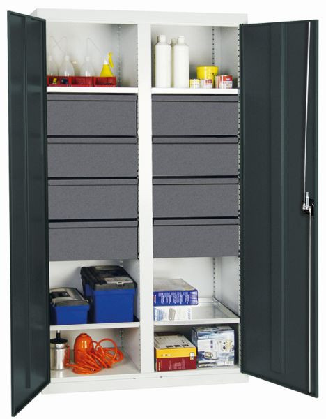 stumpf Werkzeug- und Materialschrank Serie 3000, 7035/7016, 8 Schublade 200 mm, Mitteltrennwand, 4 Wannenböden, 3004671