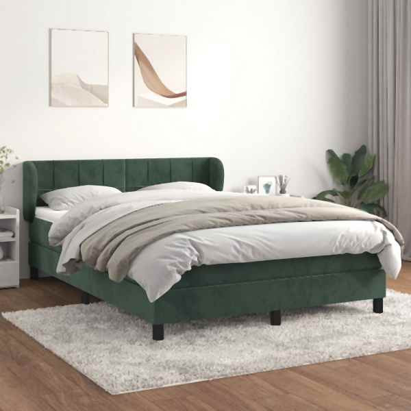 vidaXL Boxspringbett mit Matratze Dunkelgrün 140x200 cm Samt, 3127496