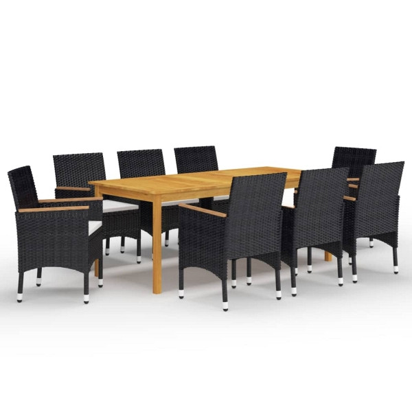 vidaXL 9-tlg. Garten-Essgruppe Schwarz, Massivholz, 3067865
