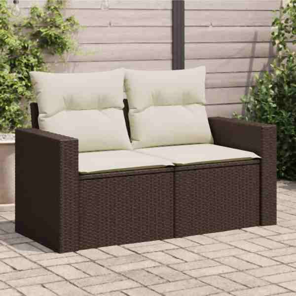 vidaXL Gartensofa mit Kissen 2-Sitzer Braun Poly Rattan, UV-beständig, 366220