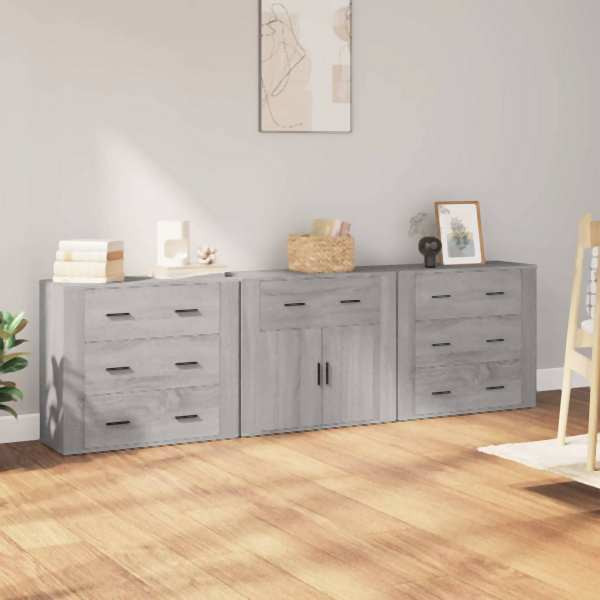 vidaXL Sideboards 3 Stück Grau Sonoma Holzwerkstoff, 3185429
