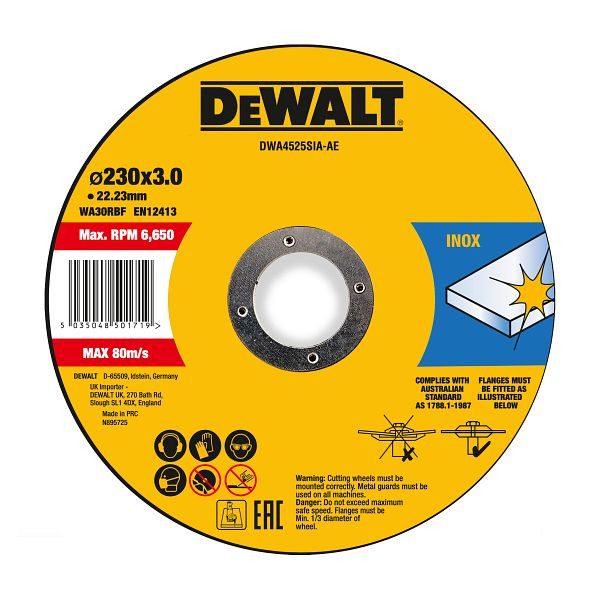 DeWalt High Performance Trennscheibe 230x3x22,23 mm Inox Typ 42 (gekröpft), VE: 10 Stück, DWA4525SIA-AE