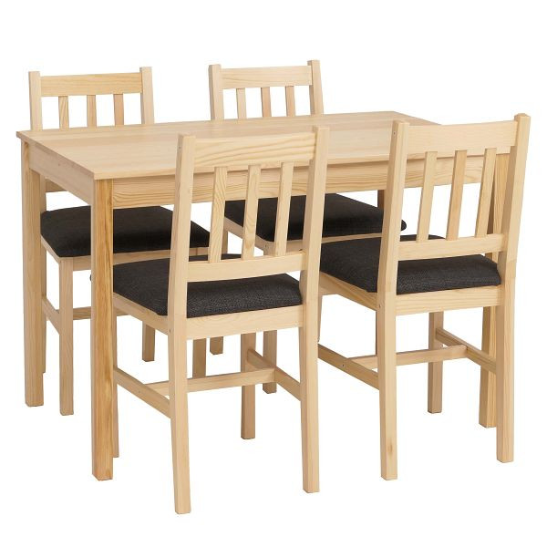 Mendler Esszimmer-Set HWC-F77, Sitzgruppe Esszimmergruppe, Massiv-Holz Kiefer Stoff Landhaus 110cm, natur Polster schwarz, 118620