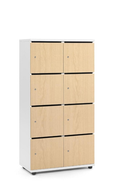 Deskin Schließfachschrank OFFICE-LINE mit 8 Fächern, Dekore Korpus Weiß, Türen Buche, H 1530 x B 800 x T 420 mm, Zylinderschlösser, 289981