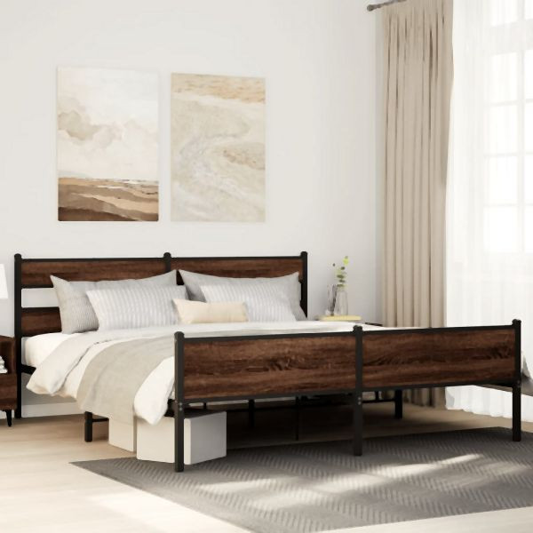 vidaXL Metallbett ohne Matratze Braun Eichen-Optik 200x200 cm, 3308520