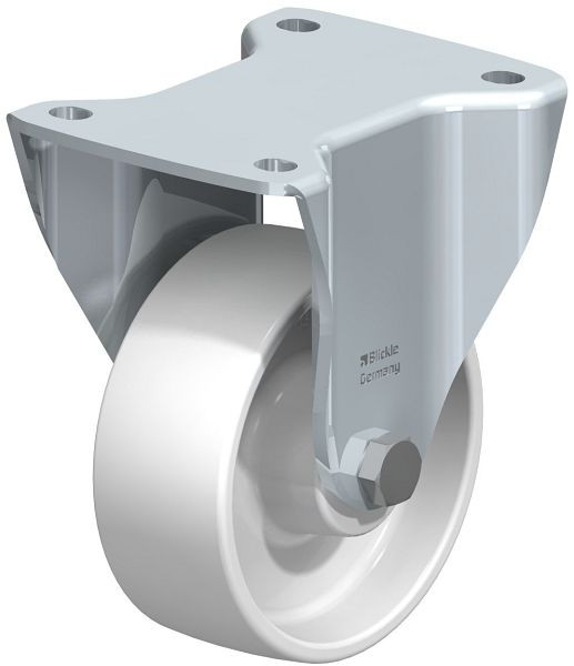Blickle BH-PO 127XR Stahlblech-Bockrolle, Schwerlast-Ausführung, mit Anschraubplatte, Polyamid, Weiß, 852753