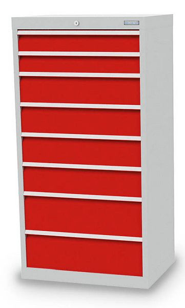 Bedrunka+Hirth Schubladenschrank, Tiefe 500 mm, R 24-16, 680 x 500 x 1319 mm, 8x Schubladen (2x 100VA, 4x 150VA, 2x 200VA), Tragkraft 75 kg, 613.242-75