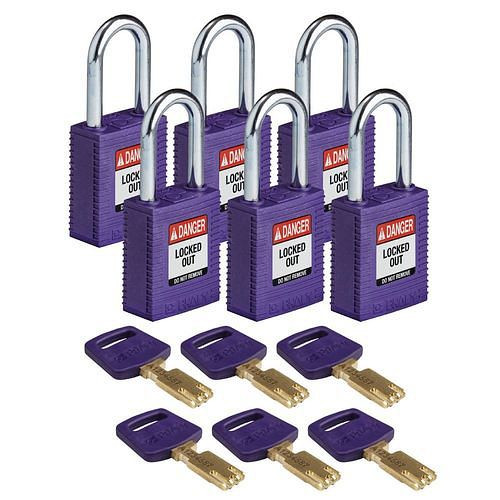 Brady Vorhängeschlösser SafeKey aus Nylon, funkenfreies Gehäuse, VE: 6 Stück, lila, 309086