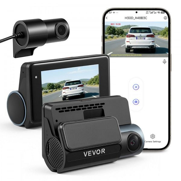 VEVOR 4K Dashcam Vorne & Hinten, 1080p Dual-Kamera, GPS & G-Sensor, WLAN App, 3" Bildschirm, 123°+125° Weitwinkel, Parkmodus, DFBLXCJLYZTNL7N7W001V9