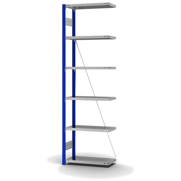 hofe Anbauregal, zerlegt, 6 Böden 2500 x 300 x 750 mm, verzinkt Stützprofile - enzianblau/RAL 5010, HEA253007XL