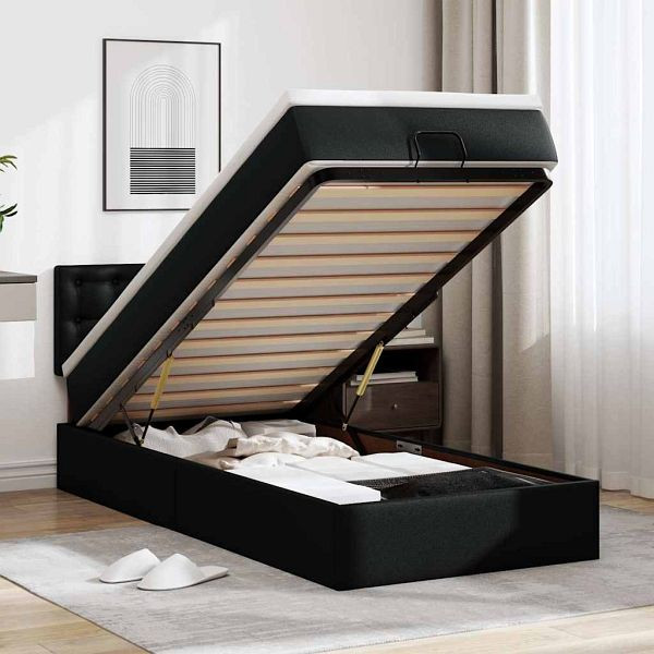 vidaXL Ottoman-Bett mit Matratze Schwarz 90x190 cm Kunstleder, 3311278