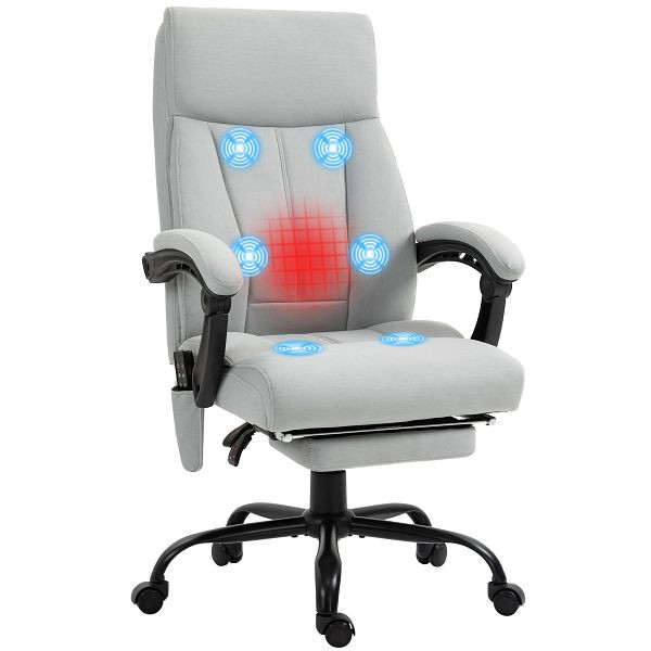 Vinsetto Bürostuhl mit Massagefunktion & Heizfunktion, Fußstütze, bis 120 kg, Grau, 921-677V90GY