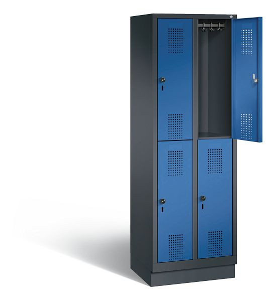 C+P Spind doppelstöckig Evolo, H1800xB610xT500mm, Farbe: Schwarzgrau / Enzianblau, 48320-20 S10154