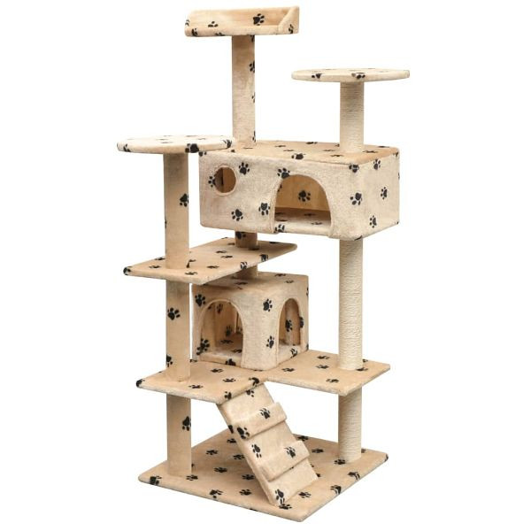 vidaXL Katzen-Kratzbaum 125 cm Pfoten-Aufdruck Beige, 170478
