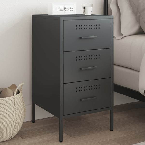 vidaXL Nachttisch Schwarz 36x39x68 cm Kaltgewalzter Stahl, 843078
