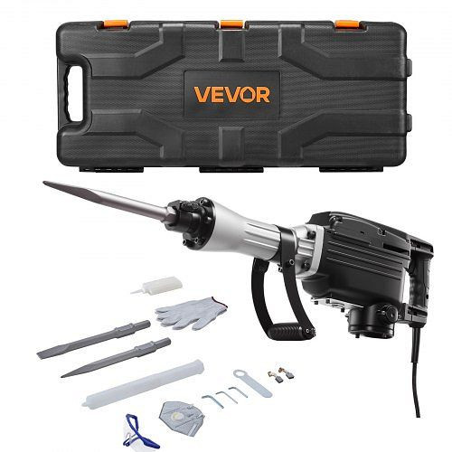 VEVOR Abbruchhammer 2800 W, 1200 BPM, inkl. Spitz- & Flachmeißel, Tragekoffer, Handschuhe & Schutzbrille, für Beton & Ziegel, DXDHCS118YC1LUC1F001V2