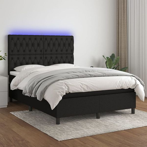 vidaXL Boxspringbett mit Matratze & LED Schwarz 140x200 cm Stoff, 3135119