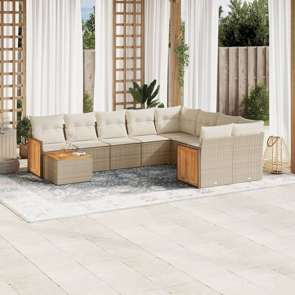 vidaXL 10-teilig Garten-Sofagarnitur mit Kissen Beige Poly Rattan, 3227997