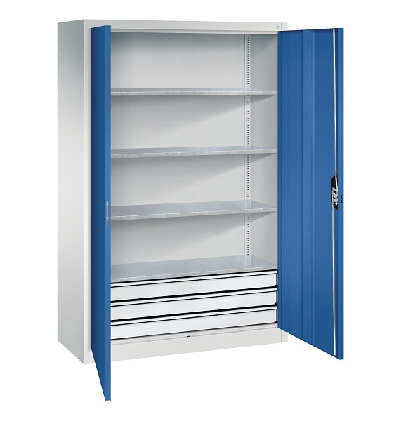 C+P Werkzeugschrank Acurado, H1950xB1200xT500mm, 7035/5010, 3 Einlegeböden, Traglast 70 kg, 8931-503 S10633