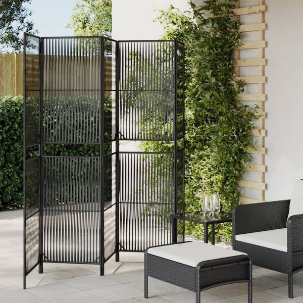 vidaXL Paravent 5-teilig Schwarz Poly Rattan, Material: Poly Rattan (PE-Rattan), pulverbeschichteter Stahl, 365380